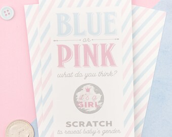 Set of 10 Gender Reveal Scratch Off Cards, blue or pink, gender reveal ideas, reveal party, boy or girl gender reveal, baby shower game