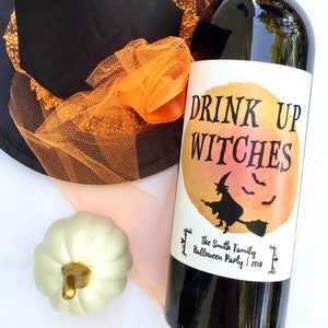 Étiquettes de vin d’Halloween, boire le vin de sorcières, manger, boire et être effrayant, décorations de partie d’Halloween, idées de partie d’Halloween, faveurs d’Halloween