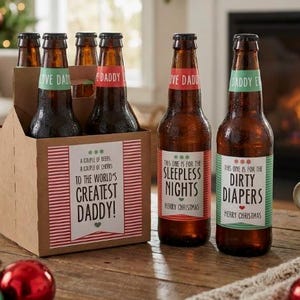 Christmas Beer Labels, Christmas Gift from Baby, Daddy to Be, New Daddy Gift for Husband, First Time Dad, Gift for Dad, Beer Lover Gift image 1