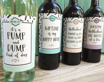 New Mom Wine Labels Mommy Milestone Gift for New Mom Baby Shower Wine Labels New Mom Survival Kit First Time Mom Gift Printed Wine Labels