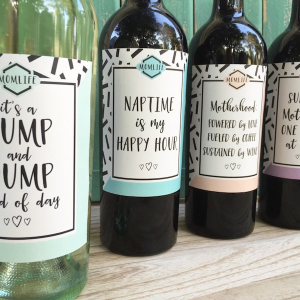 New Mom Wine Labels Mommy Milestone Gift for New Mom Baby Shower Wine Labels New Mom Survival Kit First Time Mom Gift Printed Wine Labels