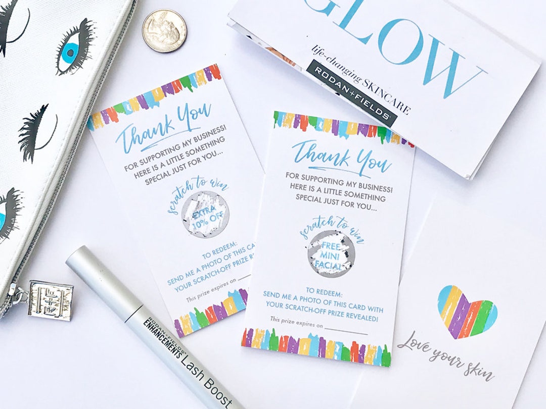 Set of 10 Rodan and Fields Scratch off Cards for Promotion Rewards Customer Gift Certificate