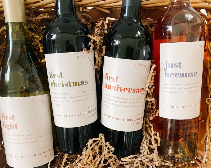 Wedding Milestone Wine Labels, Personalized Wine Bottle Stickers, Newlywed Wedding Wine Gift, Anniversary Engagement Bridal Shower Gift