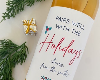 Christmas Wine Label, Making Spirits Bright, Happy Holidays, Watercolor Wreath, Merry Christmas, Christmas Gift for Friend, Coworker Gift