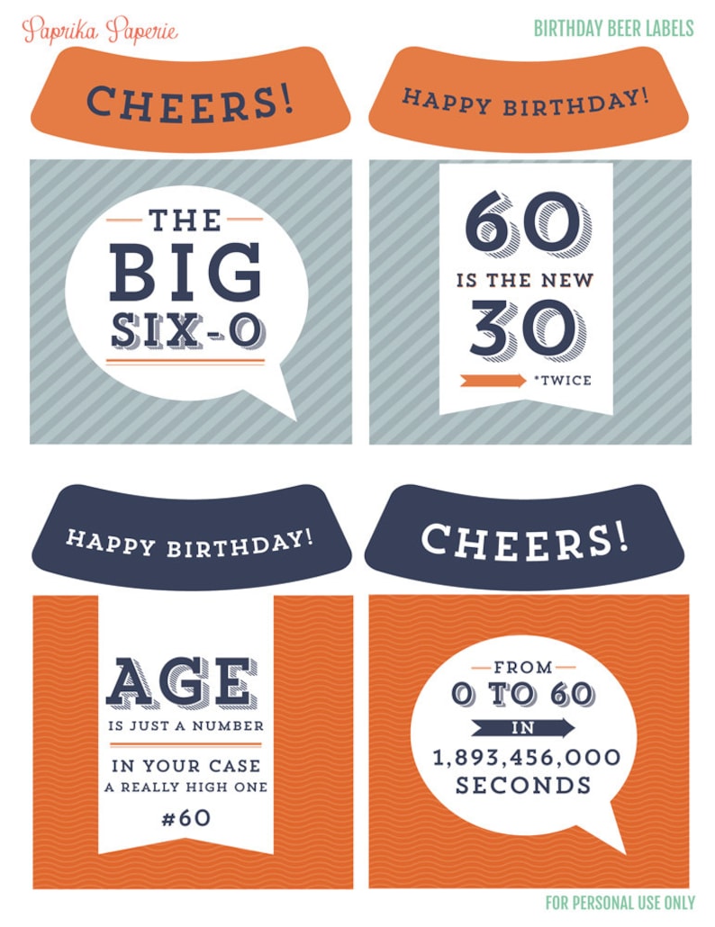 60th Birthday Beer Labels Cheers to 60 Years 60th Birthday for Men 60th Birthday Gift Aged to Perfection Birthday Beer Labels Printed image 2