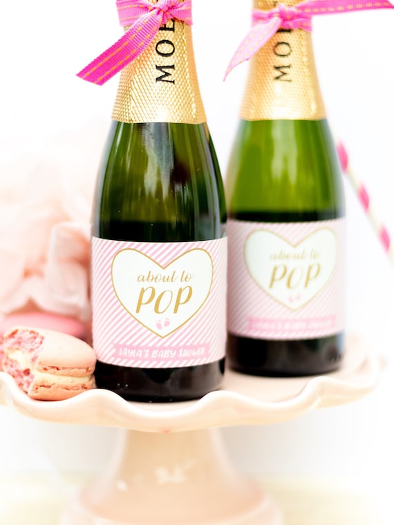 About to Pop Baby Shower Mini Champagne Bottle Labels Baby Sprinkle Baby Shower Favors Decoration Baby Shower Favor Stickers