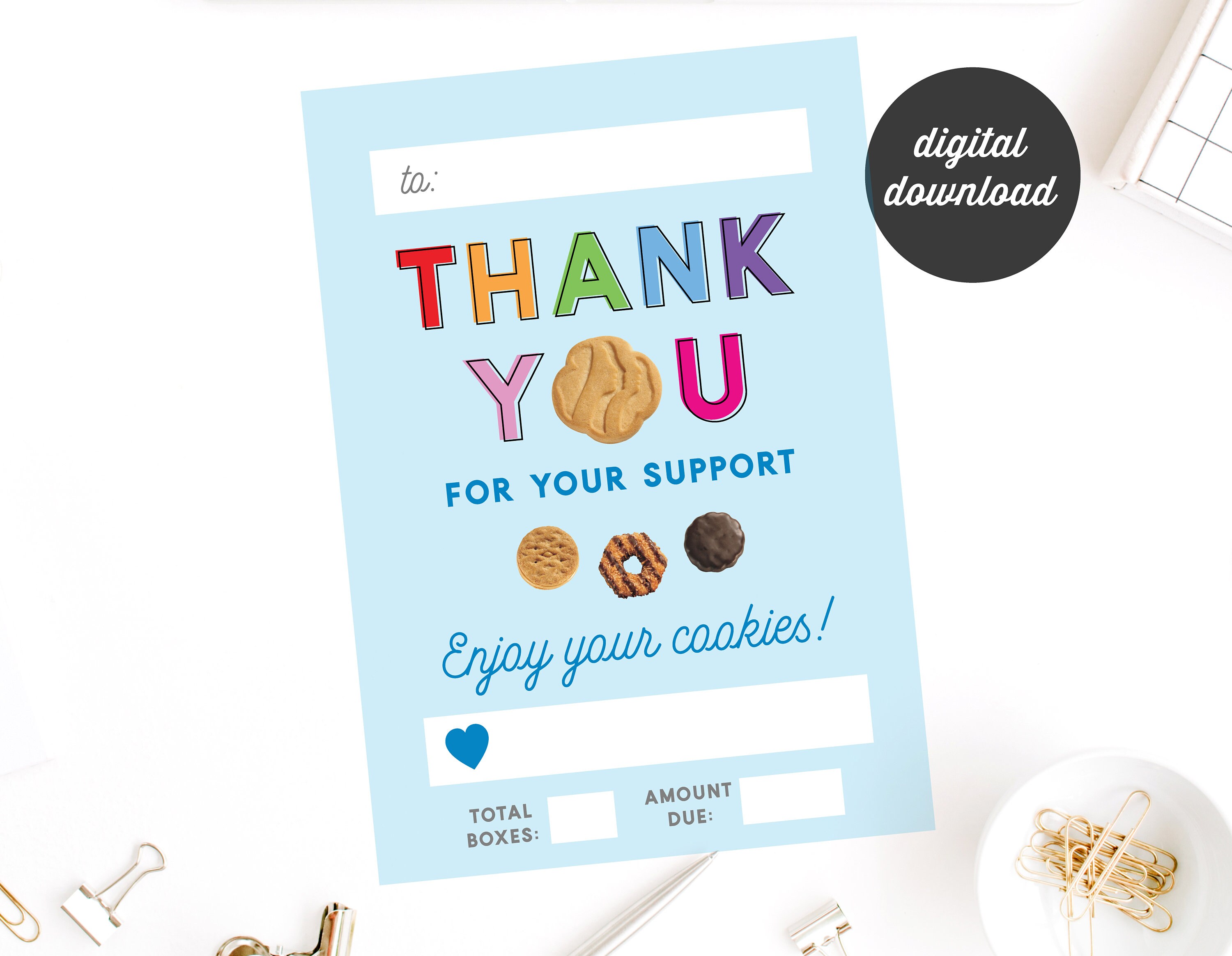 Girl Scout Cookie Thank You Tags, Daisy Girl Scout, DIGITAL