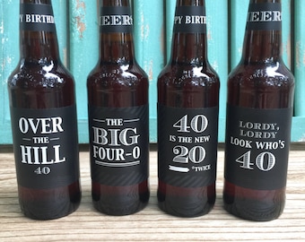 40th Birthday Beer Bottle Labels, Cheers and Beers, Gag Gift