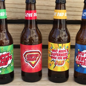 Super Dad Beer Bottle Labels, Fathers Day Gift Superheroes, Superhero ...