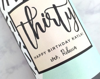 30th Birthday Wine Labels Personalized Dirty Thirty Birthday Gift Label 30th Birthday Decoration, 30th Birthday Gift for Her, Printed