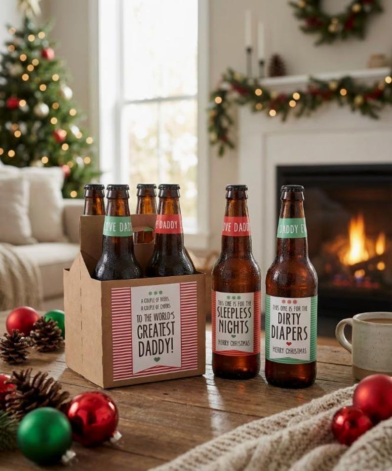 Christmas Beer Labels, Christmas Gift from Baby, Daddy to Be, New Daddy Gift for Husband, First Time Dad, Gift for Dad, Beer Lover Gift image 1