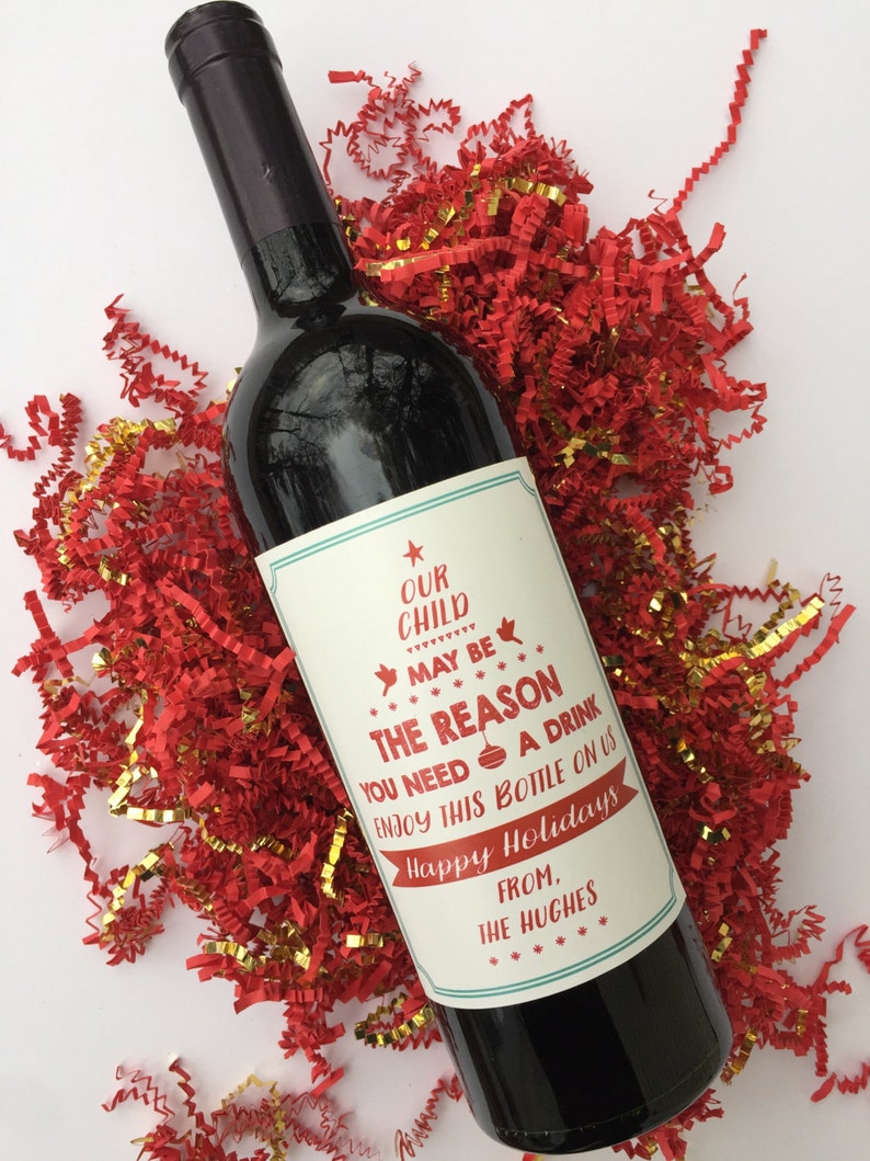 Christmas Teacher Gift Wine Label Our Child Might Be the Reason You Drink Teacher Thank You Gift Teacher Wine Label Daycare Provider Gifts image 3