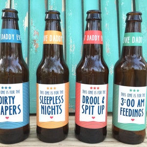 First Time Dad Beer Labels Fathers Day Gift for Daddy to Be New Dad Baby Shower Gift Daddy Milestone Beer Pregnancy Announcement for Husband Set of 4 LABELS ONLY