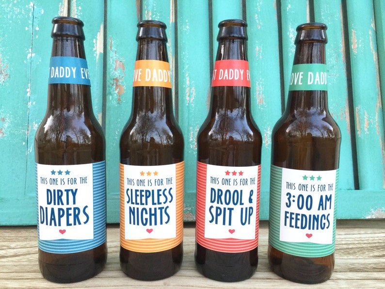 First Time Dad Beer Labels Fathers Day Gift for Daddy to Be New Dad Baby Shower Gift Daddy Milestone Beer Pregnancy Announcement for Husband Set of 4 LABELS ONLY