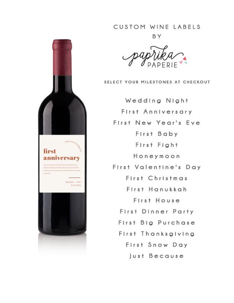 Wedding Milestone Wine Labels, Personalized Wine Bottle Stickers, Newlywed Wedding Wine Gift, Anniversary Engagement Bridal Shower Gift imagem 5