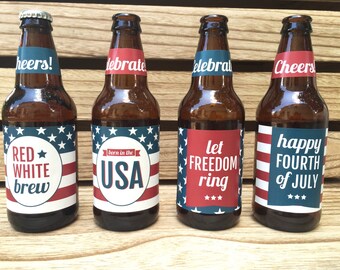 Fourth of July Beer Labels, 4th of july party decor, Fourth of July decorations, Red, White and Brew, July 4th Party Favors, Fourth of July