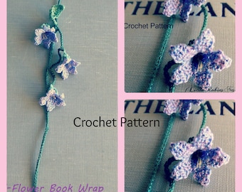 CROCHET PATTERN: Wrap-around Book mark; Bell-Flower Book Wrap.