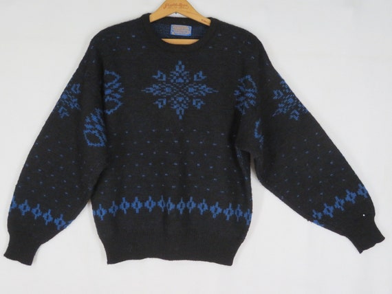 Vintage 50s Pendleton Snowflake Sweater M Black Bl