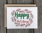 Happy Holidays Card, Illustrated Holiday Card Set, Christmas Card Set