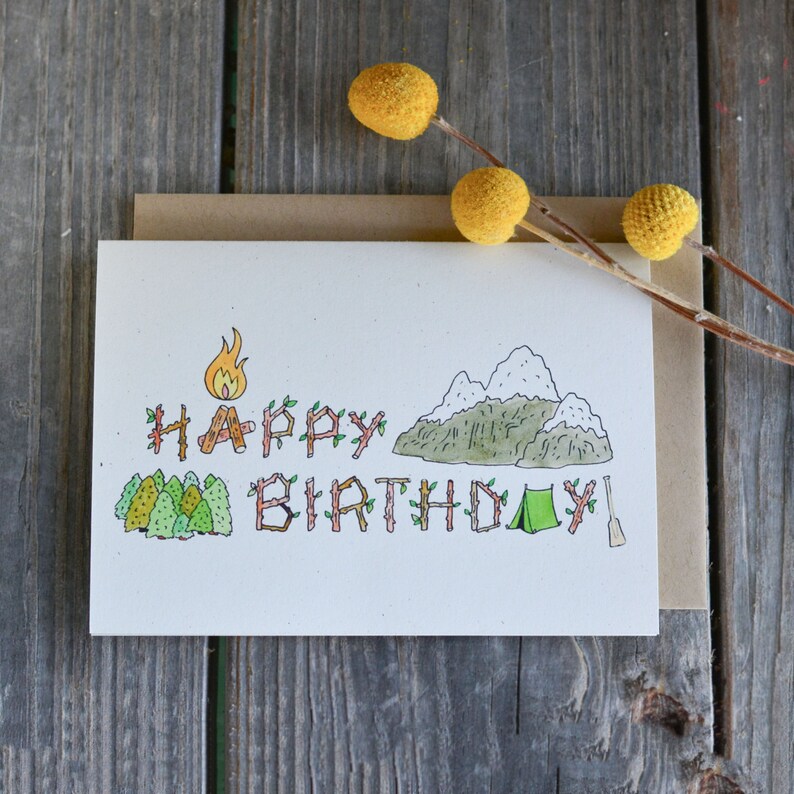 Camping Birthday Card Campsite Birthday Card Hiker Birthday Etsy