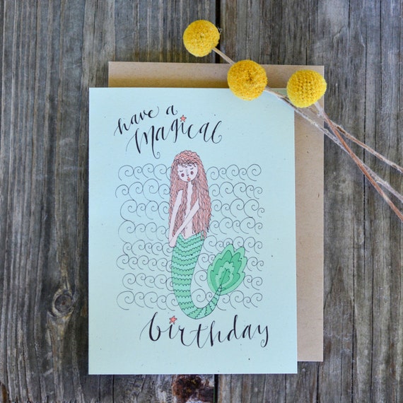 Cute Birthday Card for Her Happy Birthday Mermaid Card | Etsy