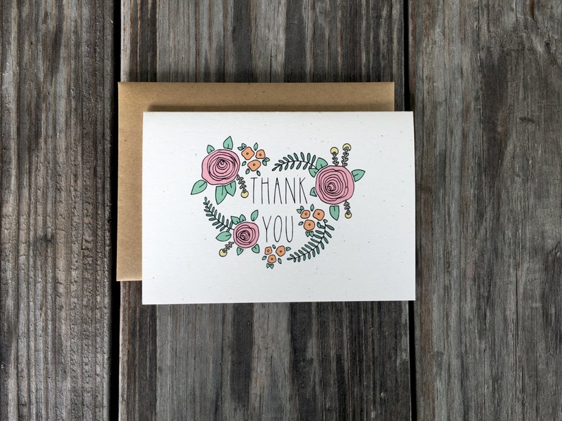 Flower Thank You Card Set Wedding Thank You Cards Floral Etsy