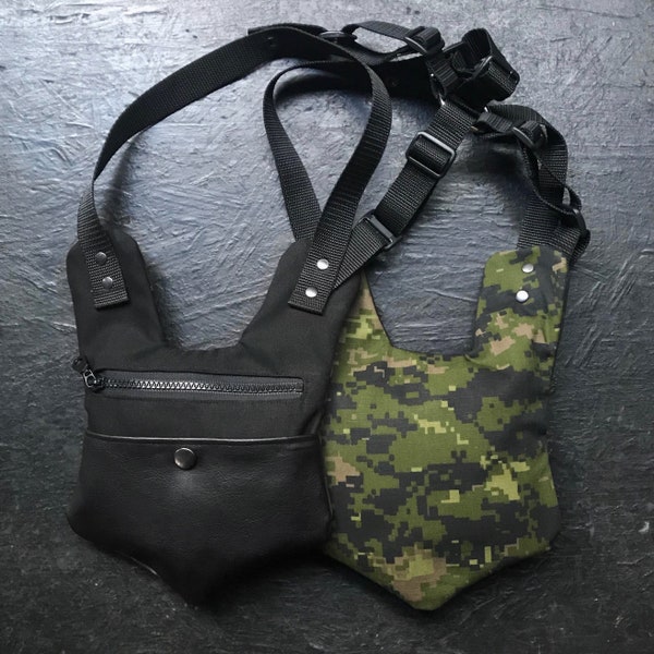 Holster bag, Pixel Camouflage pattern and black leather