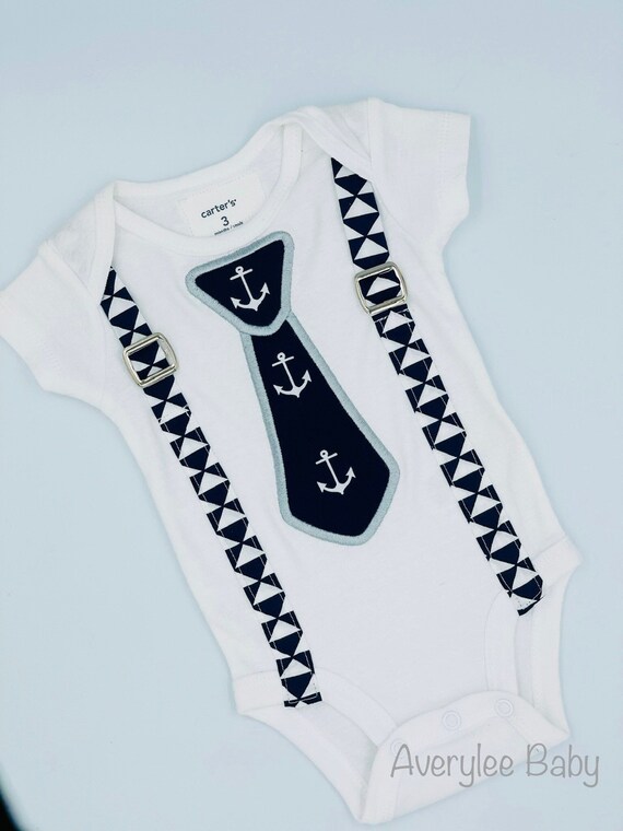 Navy Blue Baby Boy Clothes Anchors Bodysuit Baby Body Suit