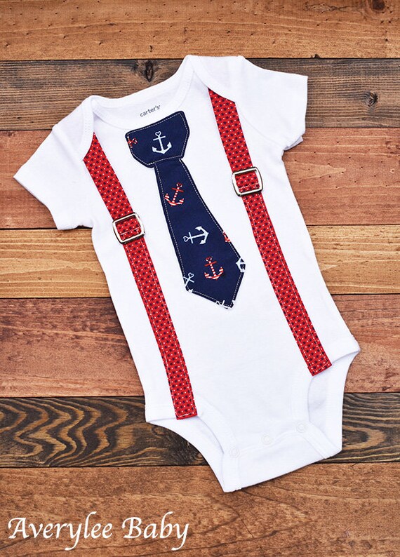 Items similar to Ahoy! Anchors and Stars Baby Boy Bodysuit, Nautical One Piece Outfit, Baby Boy