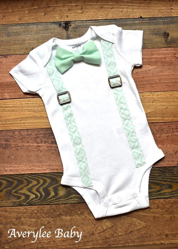 Baby Boy Mint Green Bodysuit Mint Green Bow Tie and Suspender Etsy