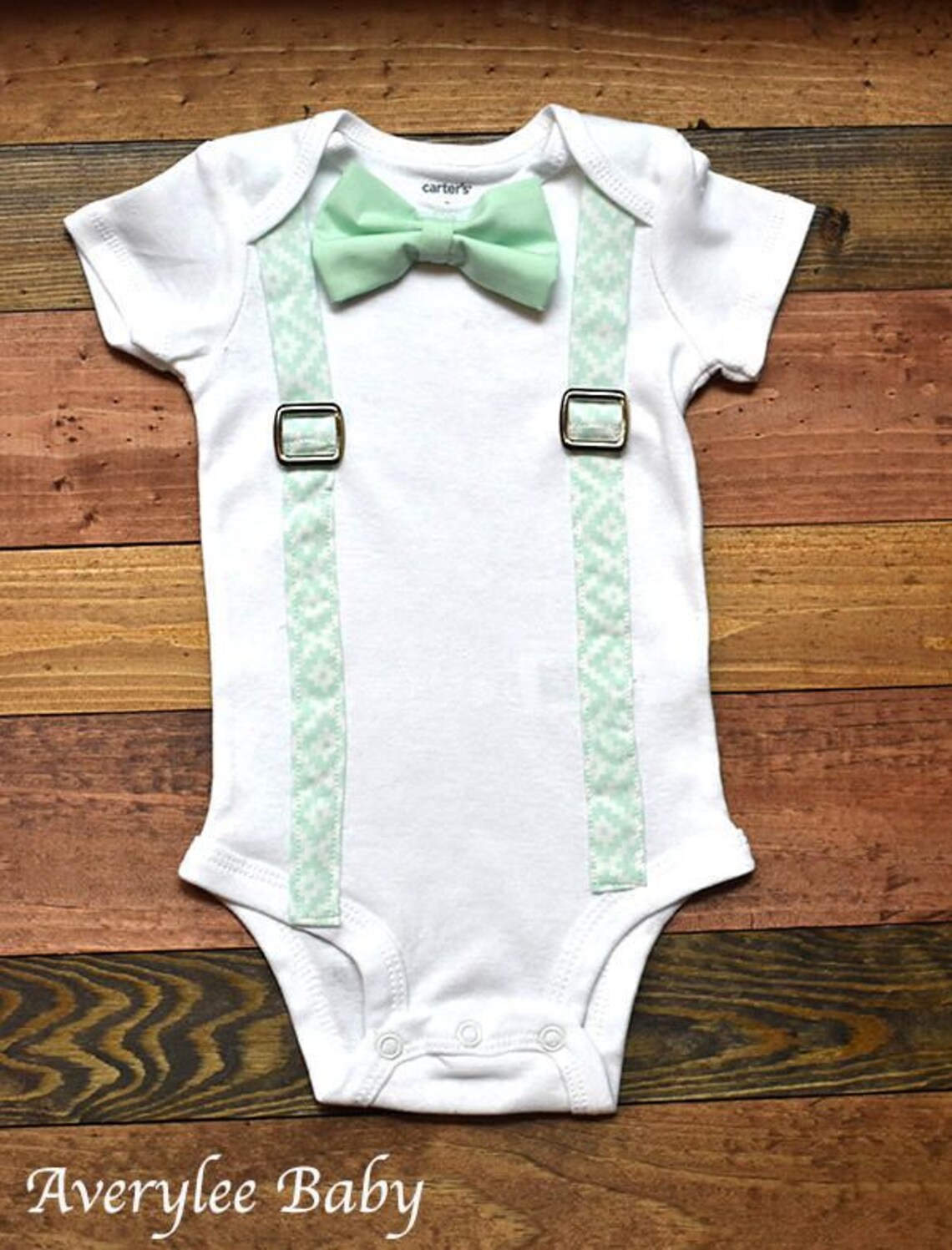 Baby Boy Mint Green Bodysuit Mint Green Bow Tie and Suspender Etsy