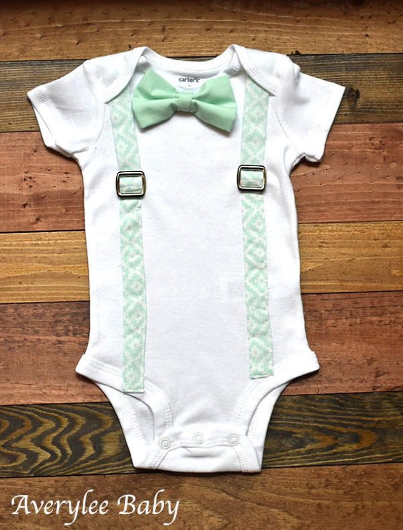 Baby Boy Mint Green Bodysuit Mint Green Bow Tie and Suspender Etsy