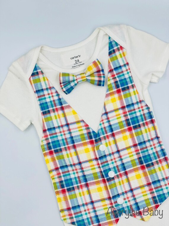 Baby Boy Vest and Bowtie Baby Boy Madras Plaid Vest Suit for Etsy
