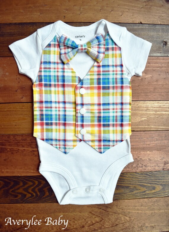 2 Piece Outfit Jumping Beans Plaid Short Set Matching Plaid Bowtie on Bodysuit
