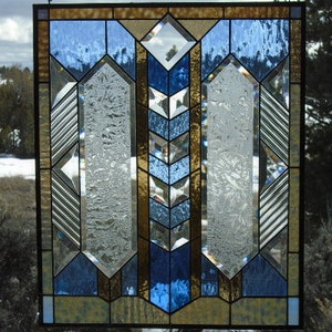 stained glass window "PRAIRIE PERFECTION" FLW style stained glass, arts & crafts stained glass, mission stained glass,20 1/8 X 24 1/4