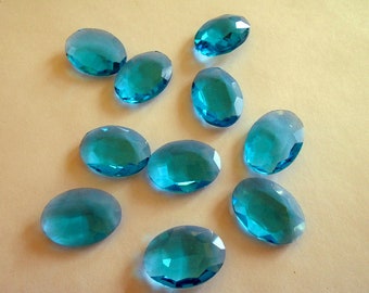 TURQUOISE Double Faceted Oval jewels, set of 10, 1  1/16 x 7/8, stained glass supplies, oval jewels, set of 10