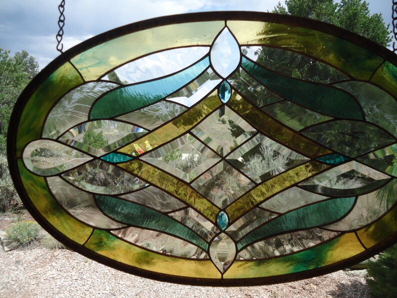 Stained glass window panel BEVELS BEVELS BEVELS custom Etsy