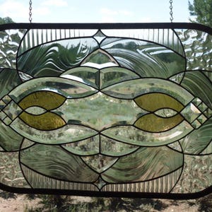Stained Glass Window Panel &quot;CONTEMPORARY CLASSIC &#39; Beveled Glass, Architectural Glass, Contemporary,Hand Blown Glass,  Stained Glass Panel