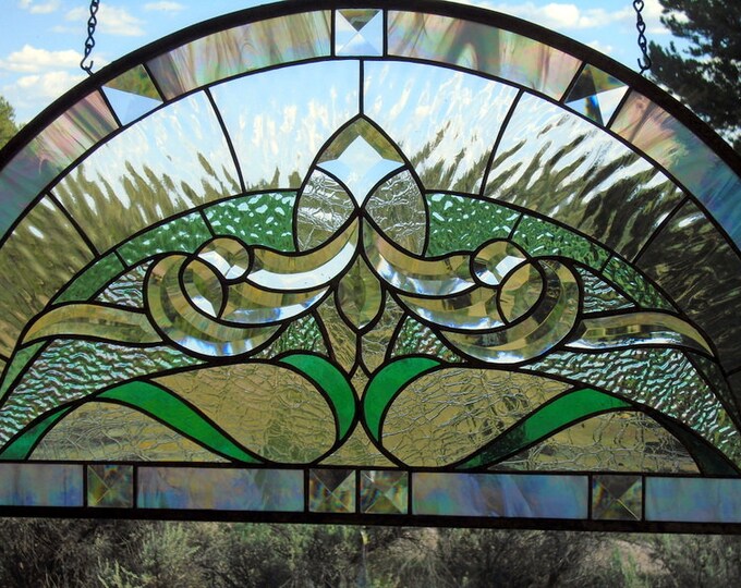 Stained Glass Window Panelclassic BEVELED Beautyarched Stained Glass Window, Half Circle Stained