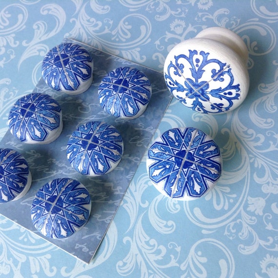 Rustic handles tile effect drawer pulls decoupaged Etsy