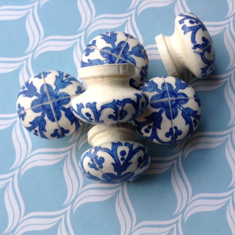 Rustic handles tile effect drawer pulls decoupaged Etsy