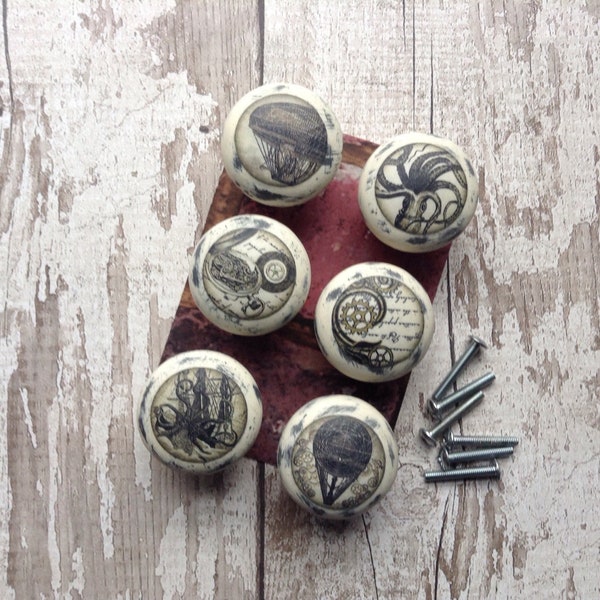 Steampunk handles | decoupaged drawer knobs | steampunk decor