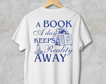 A Book A Day Keeps Reality Away Tee. Oversized Bookish Comfort Colors Tee. Bookish Gym Tshirt, Pump Cover, Heavy Garment-Dyed Tee.