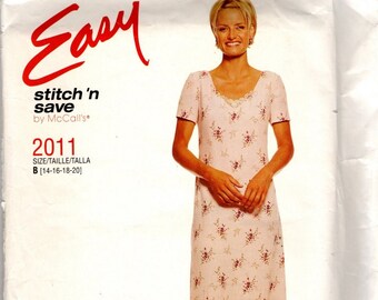 Easy Misses One Piece Dress Sewing Pattern   Size 14 16 18 20  Sitch and Save McCalls 2011  Uncut