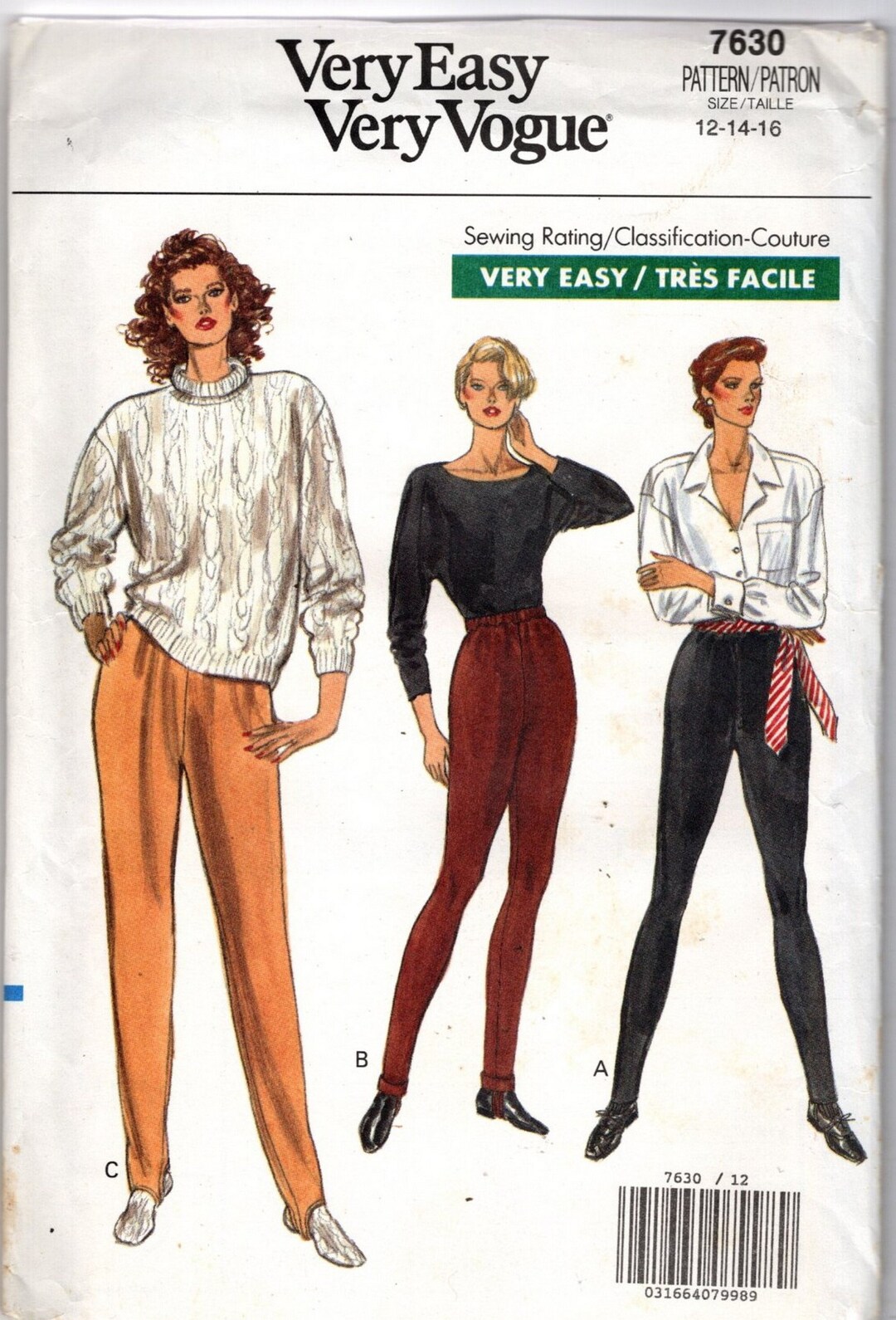 Misses Very Tapered Pants Sewing Pattern Very Easy Vogue 7630 Size 12 ...