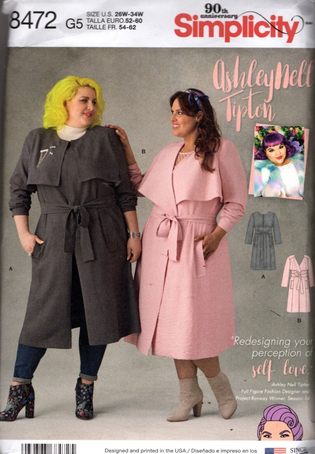 Womans Lined Coat W/ Various Yokes Sewing Pattern Simplicity 8472 Size