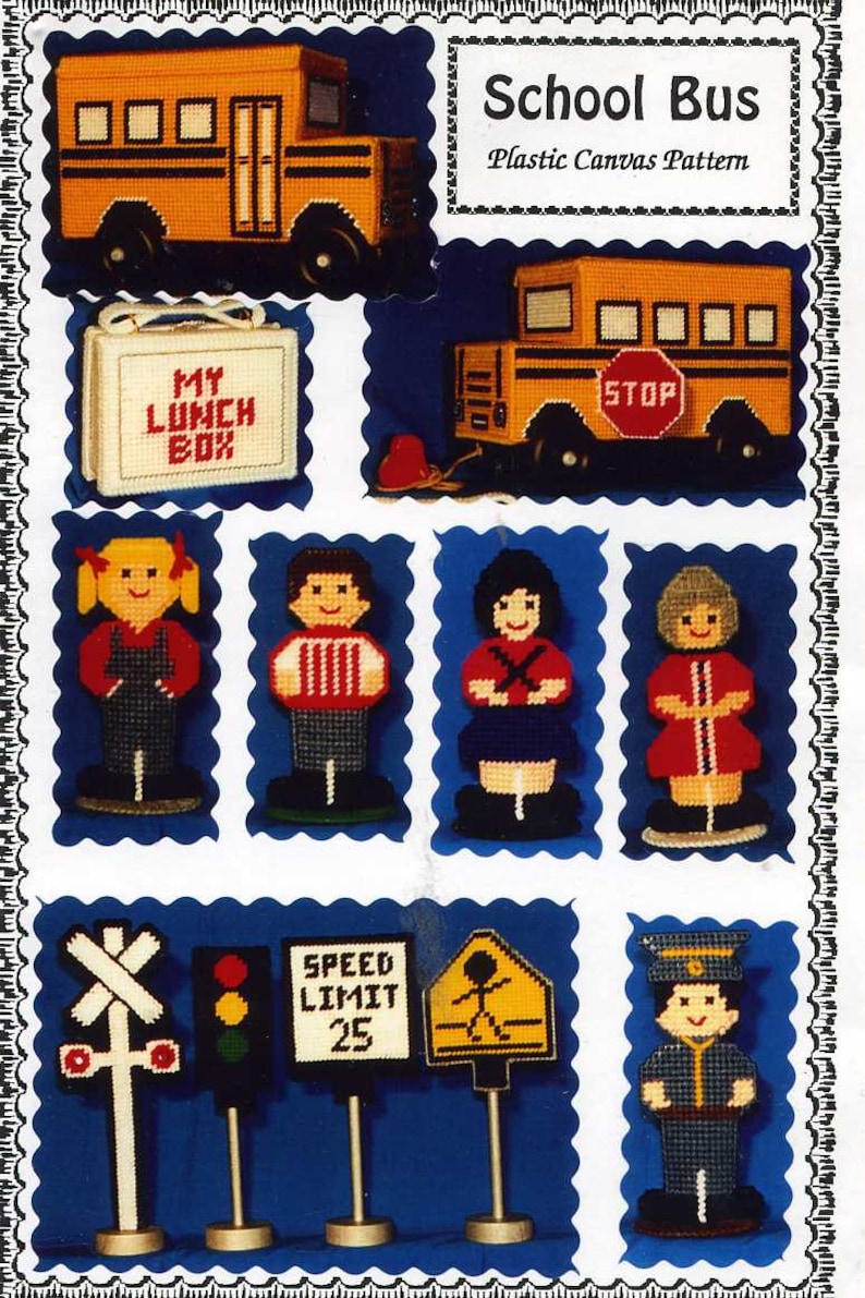 lunch box signs and driver includes children School Bus Plastic Canvas Pattern