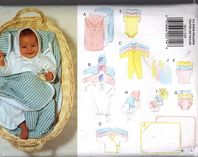 Infants Layette Sewing Pattern Easy Butterick 3812size NB,S,M,L,XL ...