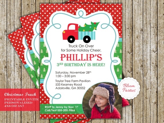 christmas truck birthday invitation christmas birthday red etsy