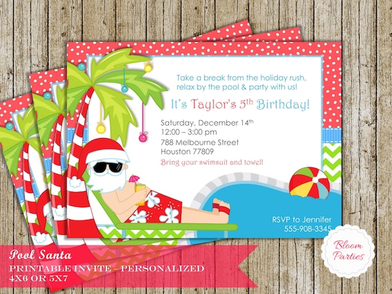 christmas in july invitations pool party invites swimming etsy